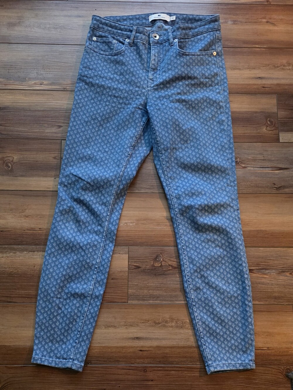 Vineyard Vines Jamie High Rise Coastal Skinny Jeans 29 Whale Print Blue EUC
